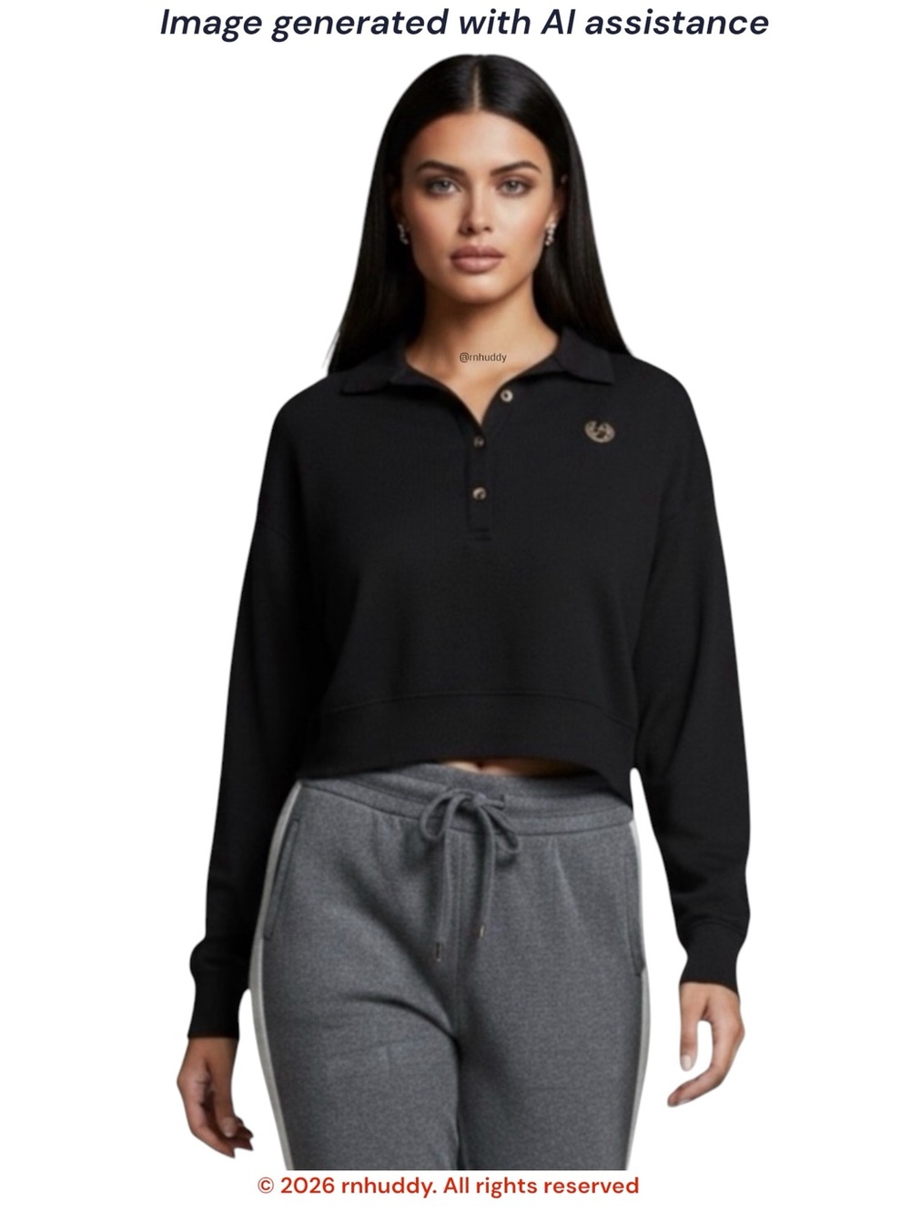 VS PINK M black cropped waffle knit polo